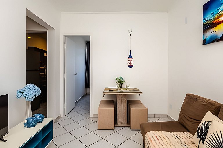 Vista lateral para o mar e Biquinha em São Vicente, com vaga